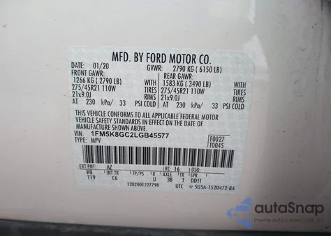 2020 Ford Explorer St из США, поврежденный, VIN 1FM5K8GC2LGB45577